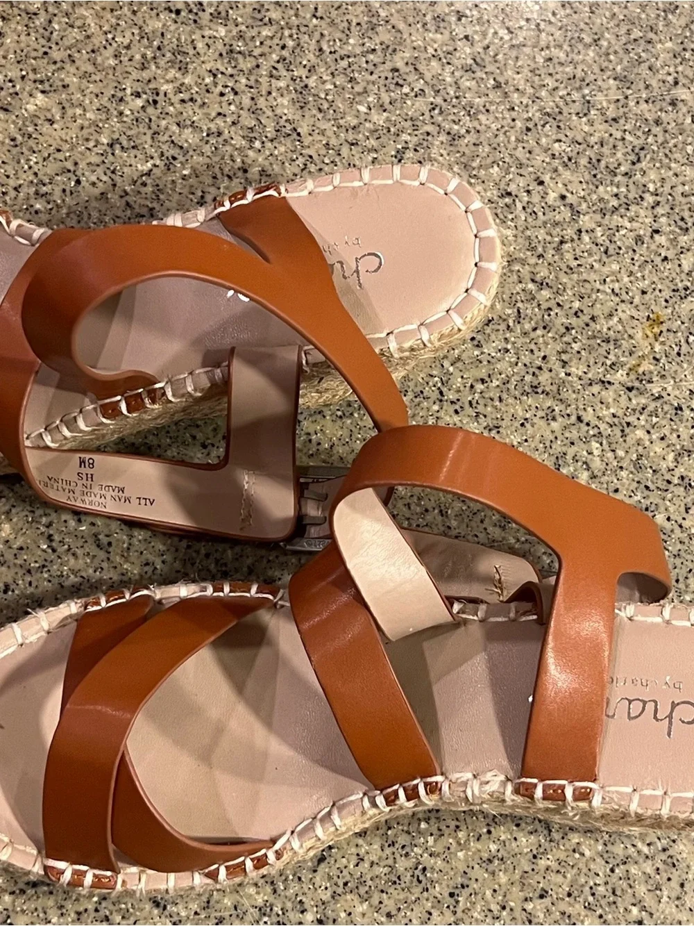 Charles David Cognac Leather Espadrille Wedge Sandals